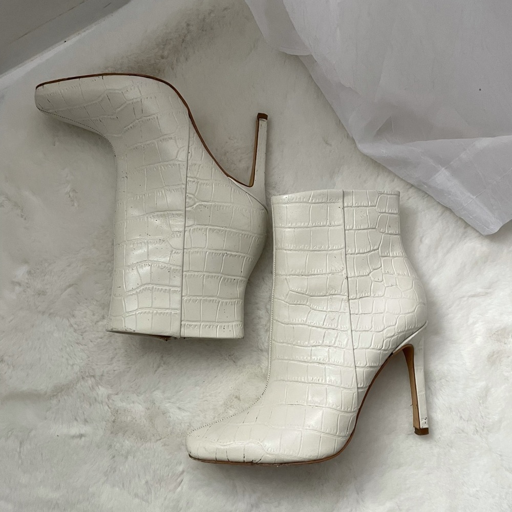 Marc Fisher White Croc Leather Heel Booties
